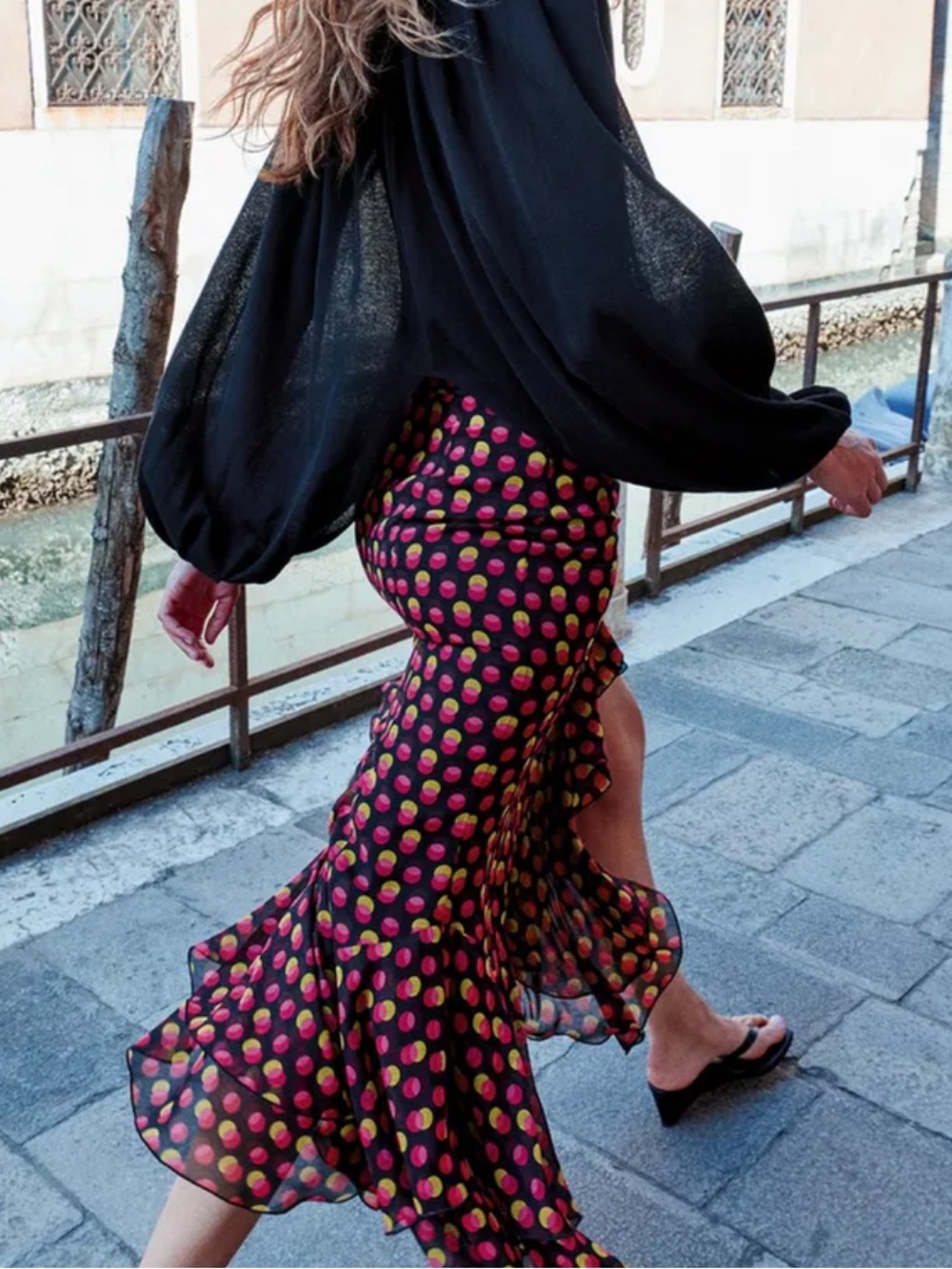 NWT Zara Asymmetric Polka Dot Midi Skirt